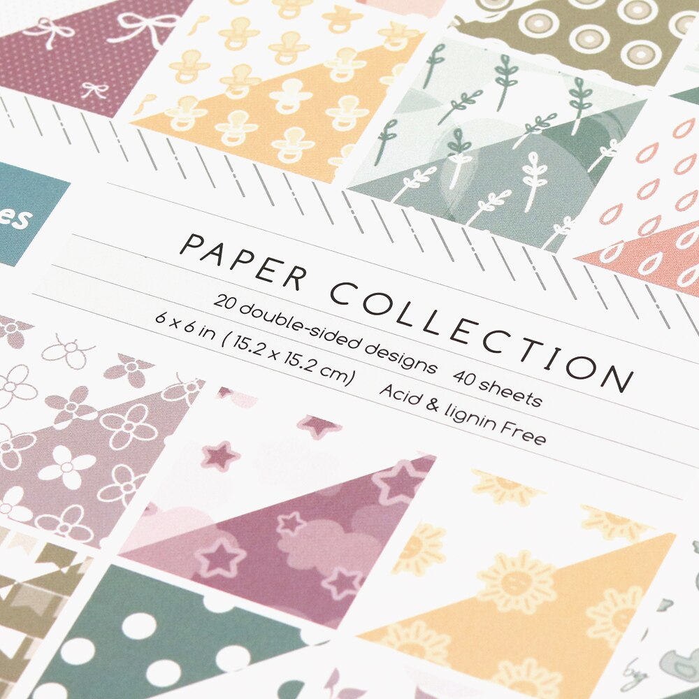 CRZCrafter 6"x6 Inch Scrapbooking Pattern Papers Pad 40 Sheets Pcs Crafts Background DIY Packs Acid Free Embellishments