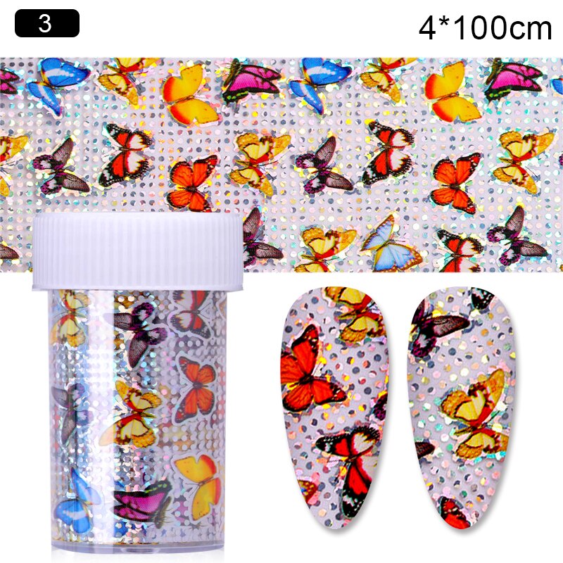 Nail art overføringsfolier sommerfugle blomst nail art overføring klistermærker dias holografiske negle art decals til manicuring diy: 3