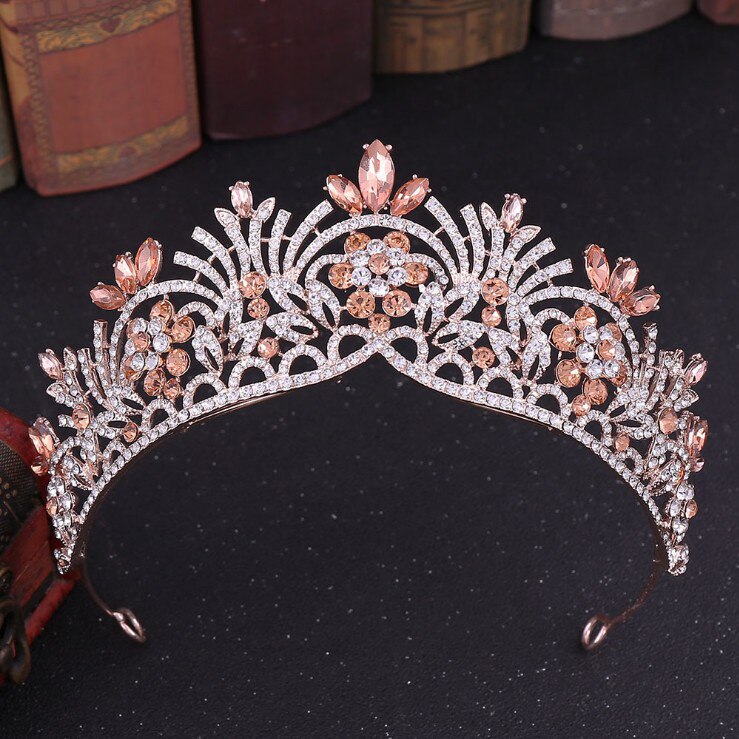 Arancione di Cristallo Da Sposa Strass Oro Corona Sposa Diademi e Corona Copricapo Accessori Per Capelli Per Le Donne Da Sposa Da Sposa