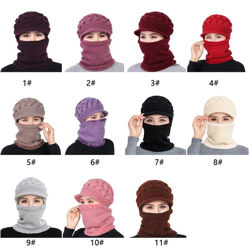 Gorro de lana de Coral para mujer, gorros de invierno, bufanda, gorro de punto de lana transpirable cálido para mujer, Gorros de protección de doble capa