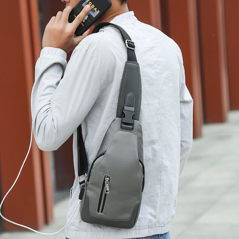 Men's Messenger Bag Shoulder Oxford Cloth Chest Bags Crossbody Casual Messenger Bags Man USB Charging Multifunction Handbag: Upgraded Gray