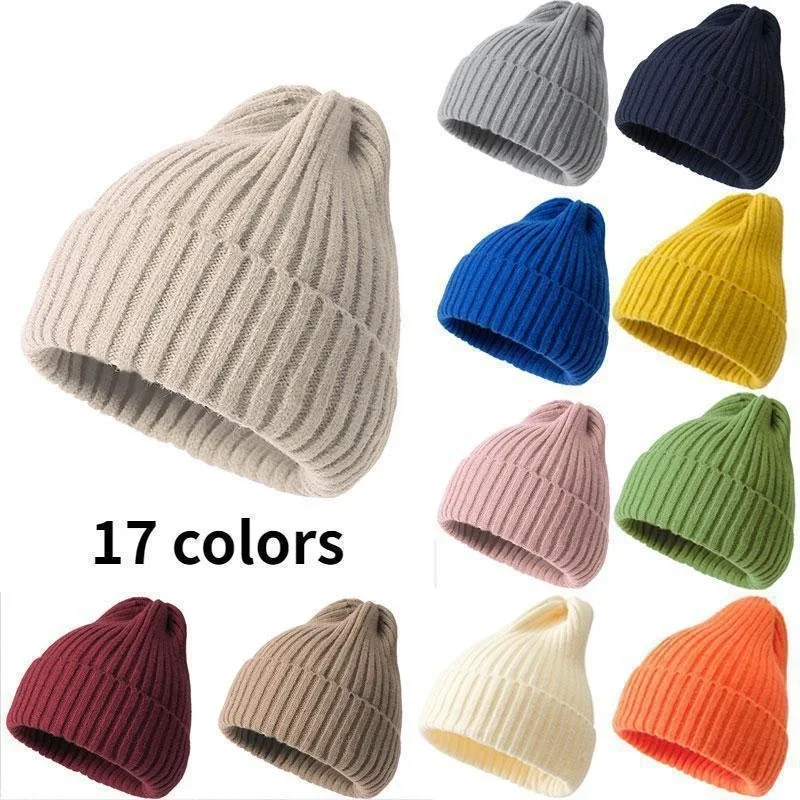 Gorro de invierno para mujeres, hombres, niños y niñas, gorro de ganchillo de Color sólido, gorros tejidos de otoño Unisex, gorros, accesorios salvajes