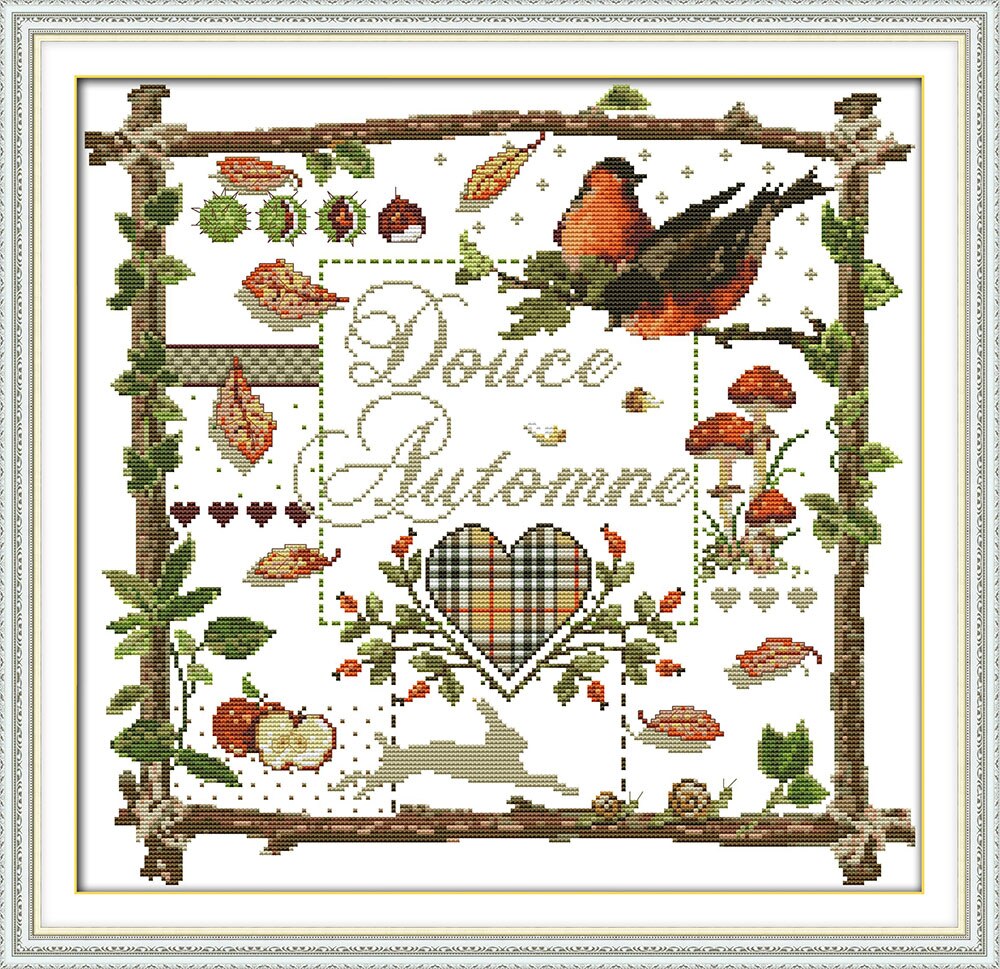 Golondrinas en otoño, kit de punto de cruz, patrón de flores de animales, lienzo impreso, bordado artesanal, suministros de costura, bolsa