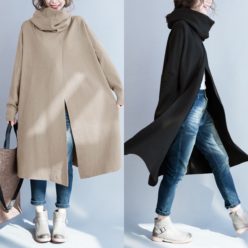ZANZEA Women's Coats Autumn Winter Side Pockets Jackets Casual Long Sleeve Turtleneck Overcoats Baggy Pull Femme Outwear 7