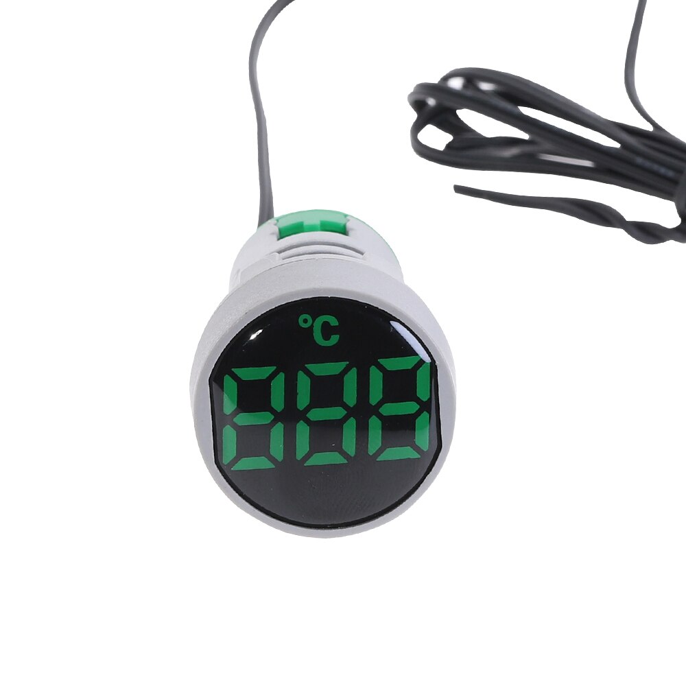 Round LED Light Display Thermometer 22mm Mini Digital Temperature Meter Indicator AC 50-380V 220V -20-120'C with 1m Sensor