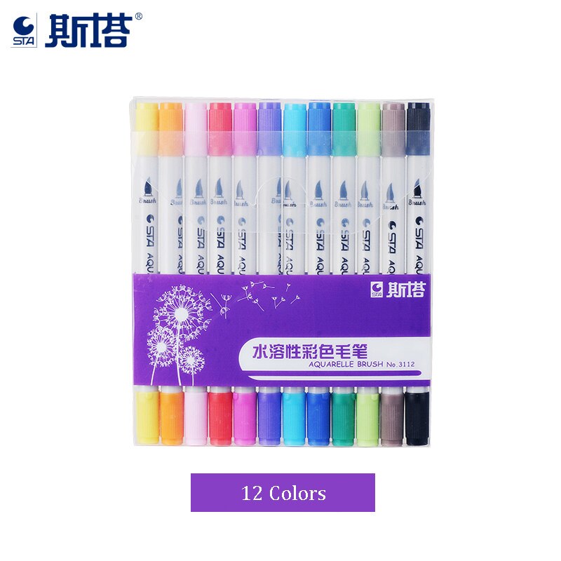 Sta 12/24/36/48/80 farver aquarelle farve pensel 0.4mm fineliner mikron nåle tip opløselig akvarel blæk kunst tusch pen: 12 farver