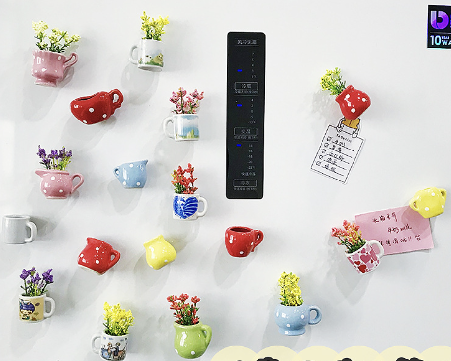 Mini aimant de de Vase en céramique, ensemble d'aimants de réfrigérateur, aimant de réfrigérateur DIY pour fleurs, décorations de réfrigérateur: Rouge