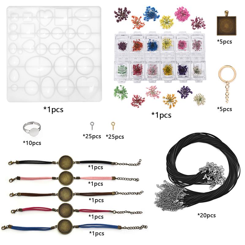 DIY Kit para hacer joyas de resina del molde de silicona con anillo colgante Base Configuración de flores secas de fabricación de la joyería conjunto de herramientas: Default Title