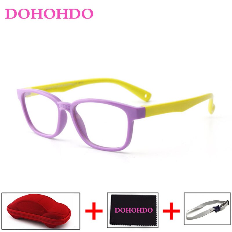 DOHOHDO okulary dla dzieci dziewczyny chłopiec elastyczne oprawki robić okularów okulary dla dzieci zdrowe ramki silikonowe oprawki robić okularów dziecko za darmo: purpurowy żółty-R