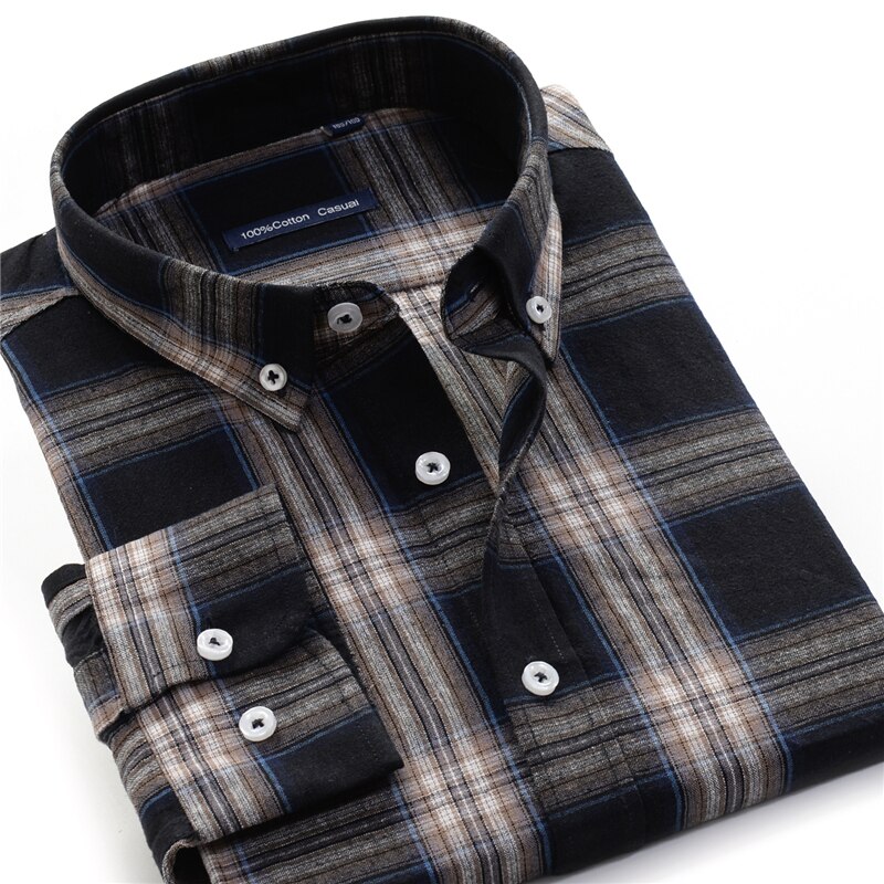 Plus size 5xl 6xl 7xl 8xl 9xl 10xl mænds casual mærke plaid skjorte 100%  bomuld business patch løse flannel skjorter herre