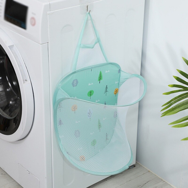 Small Hanging Laundry Net Laundry Hamper Kids Dirty Clothes Hanging Mesh Bathroom Storage Bag Clothes Organizer: Green