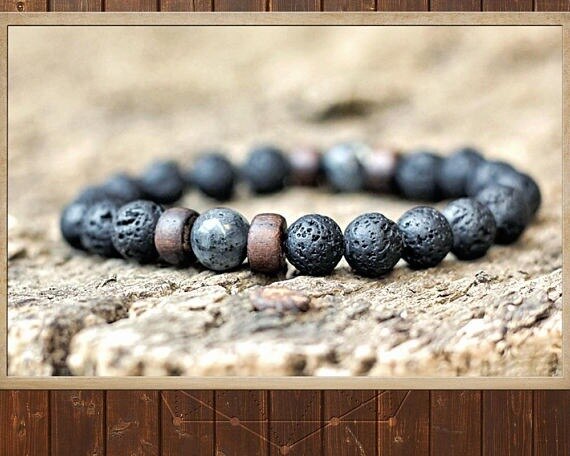Grânulos de pedra natural do vintage pulseira de lava moda pulseira de madeira artesanal para homens yoga biker braçadeira jóias bileklik homme