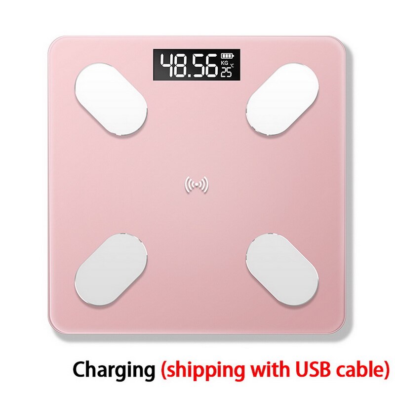 Usb Charge Bluetooth Scales Bathroom Scale Smart Backlit Display Body Weight Body Fat Water Muscle BMI: pink