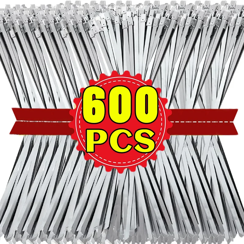 Bridas de Metal para cables, anillos de sujeción autoblocantes de acero inoxidable, correas de amarre para cables de alta resistencia, organizador de envoltura de escape para el hogar y la Oficina