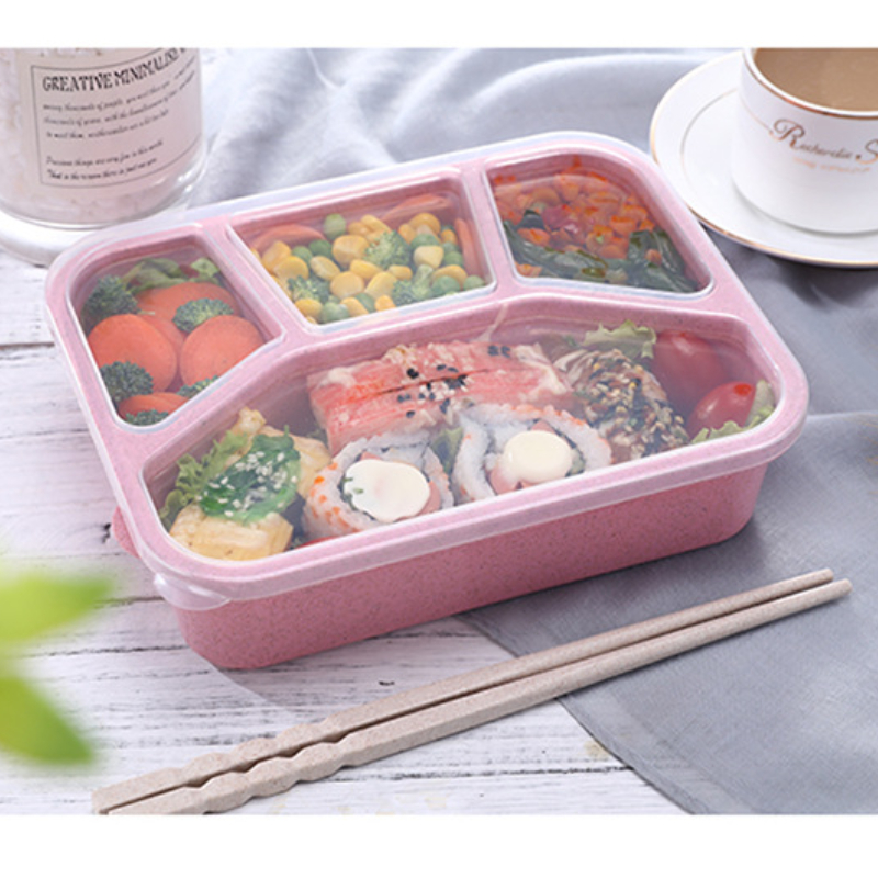 Hvede halm bento boks japansk madpakke elev madpakke arbejde bærbar mikrobølgeovn firkantet gitter fastfood boks