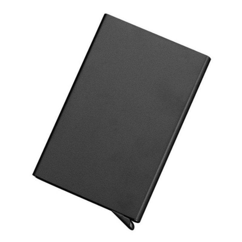 Porta tarjetas de crédito y carné de identidad antirrobo, billeteras finas de aluminio y Metal con bolsillo, caja de tarjetas de crédito para hombre y mujer, caja automática: Black