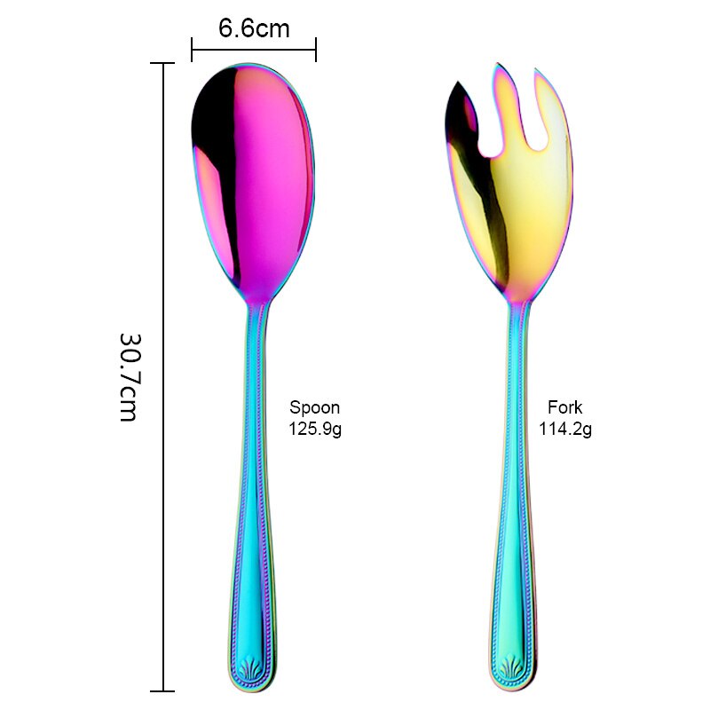 Salad Spoon Fork Set Stainless Steel Spoon Food Server Fork Kitchen Utensils Tableware Using Buffet Claw Salad Dressing Mixer: Rainbow