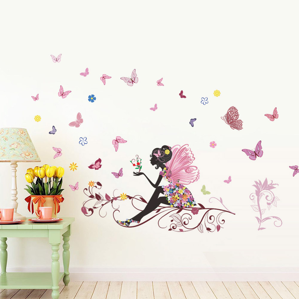 120x80cm Vlinders Fairy Muurstickers voor Kinderkamer muursticker Slaapkamer Baby Kinderen Meisje Kamer Decal Poster muren Muurschildering