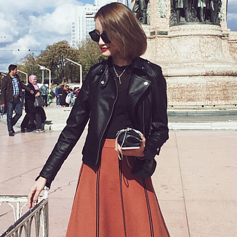 Style coréen femmes automne veste en cuir col – Grandado