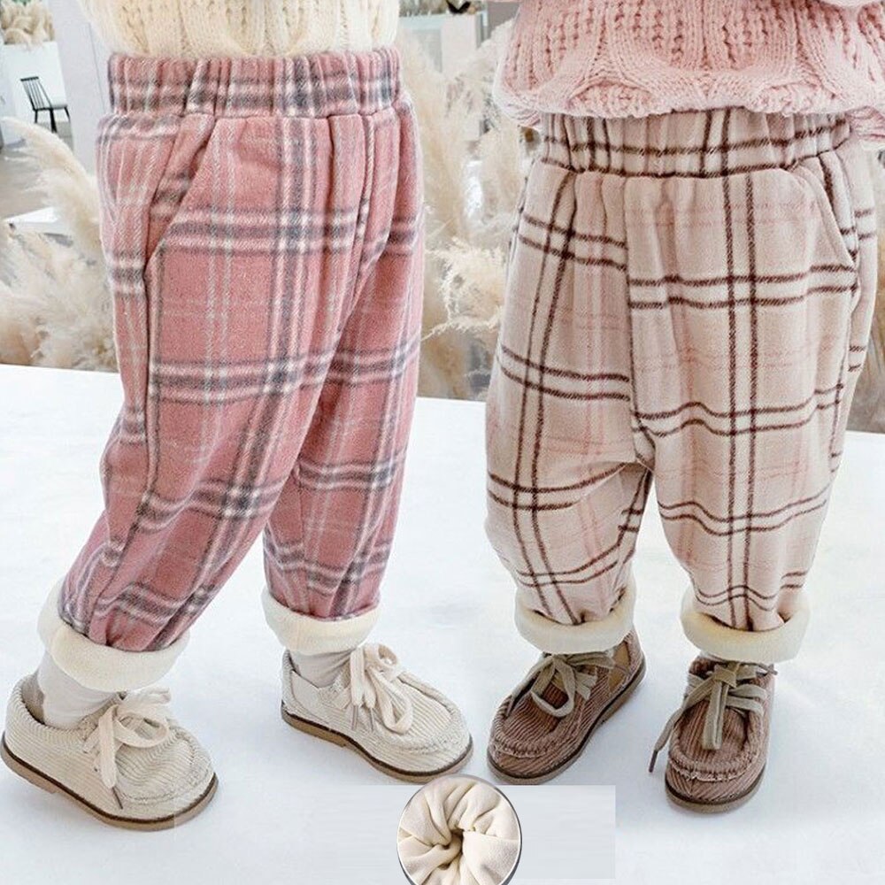 Korean Children Plaid Pants Kids Winter Autumn Clothes Girls Trousers for baby boys pants toddlers thick warm fleece good