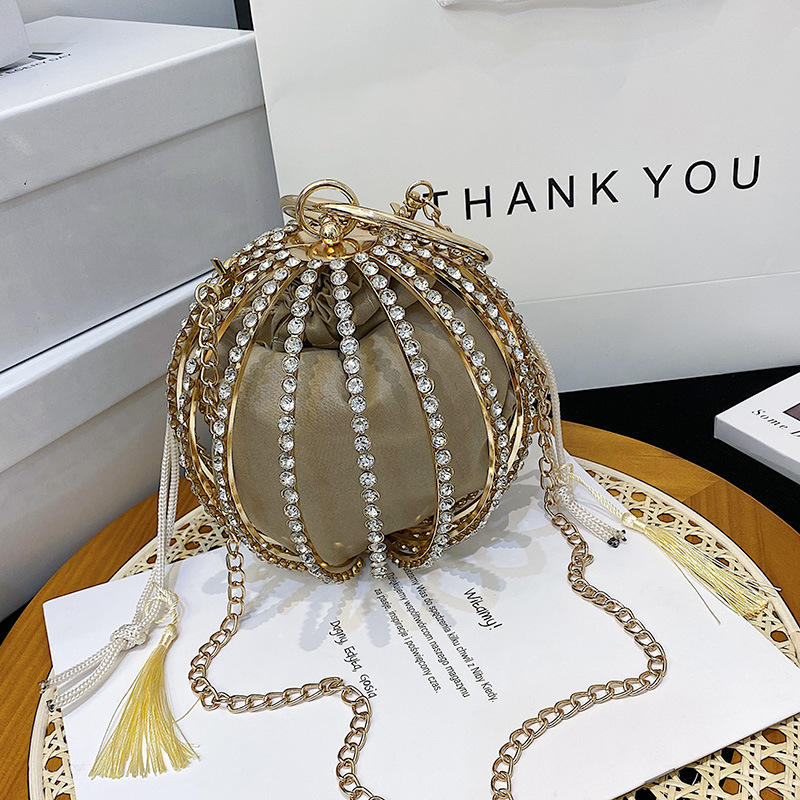 Sac de soirée à Cage sphérique pour femmes, pochette circulaire, nouvelle , perle et diamant, personnalité, dîner,: Gold Diamond