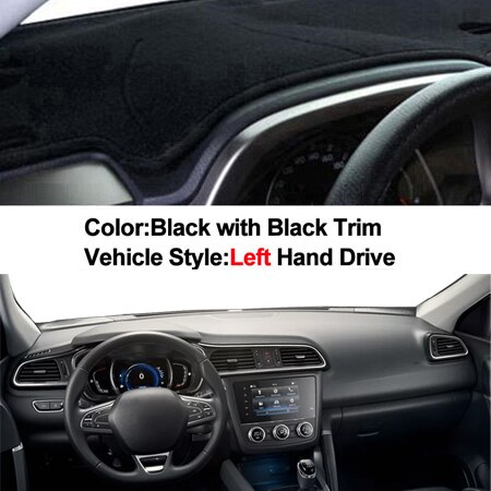 Cubierta de tablero de instrumentos de coche, alfombra Dashmat para tablero, cojín, capa, parasol, 2 capas, para Renault Kadjar , , ,: LHD Black