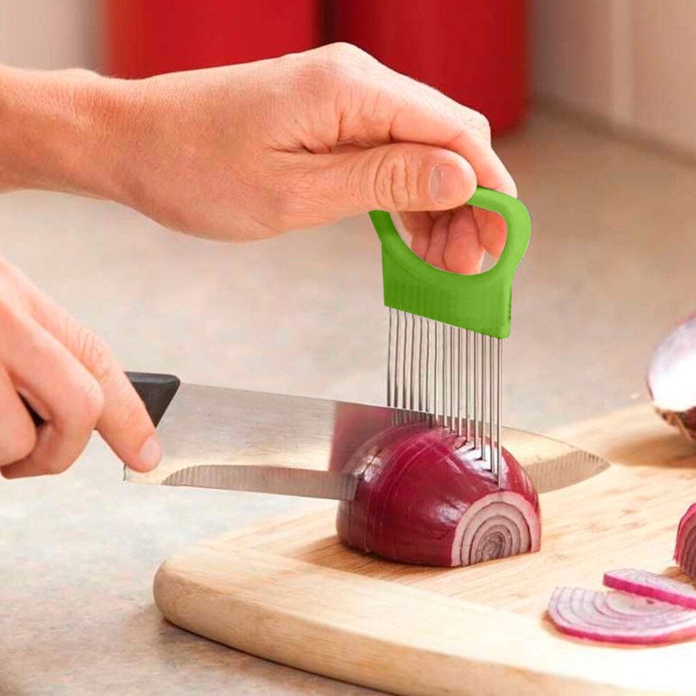 Stainless Steel Onion Needle Onion Fork Vegetables Fruit Slicer Tomato Cutter Cutting Safe Aid Holder Kitchen Accessories #50g