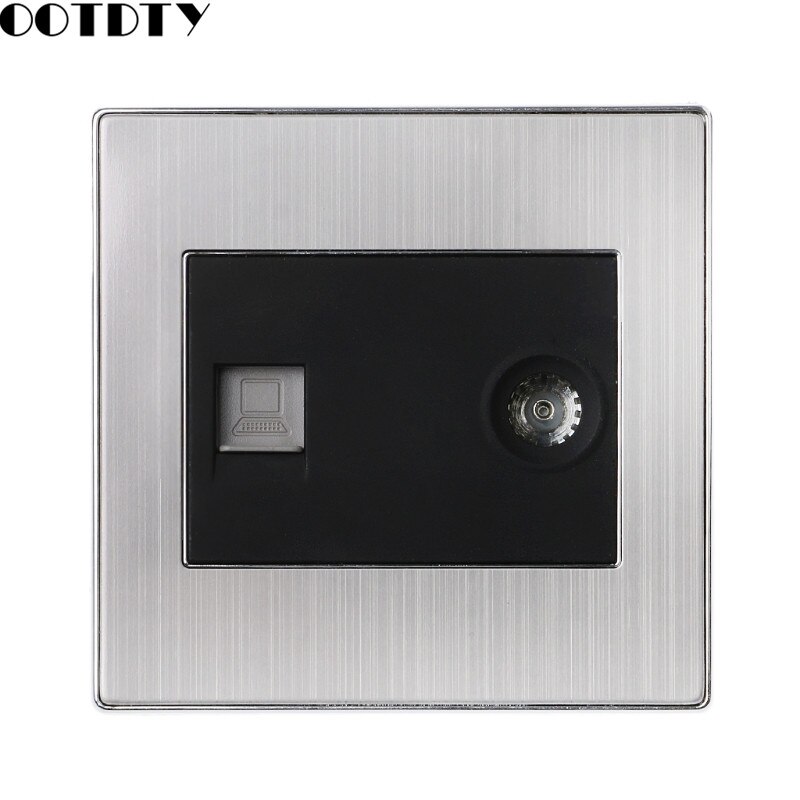 RJ45 Wall Internet Socket With TV Outlet Stainless Steel Brushed Silver Panel