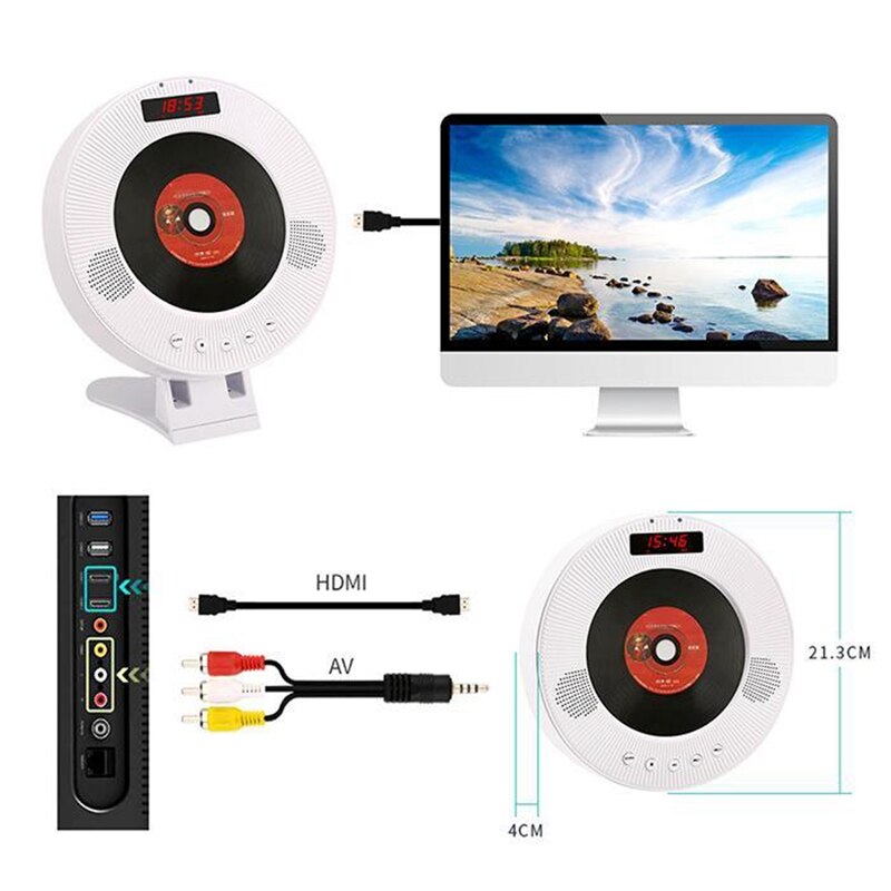 Wall Mounted CD Player Surround Sound DVD MPlayer Hifi FM Radio Bluetooth Portable Music Player Remote Control Support USB TF Ca