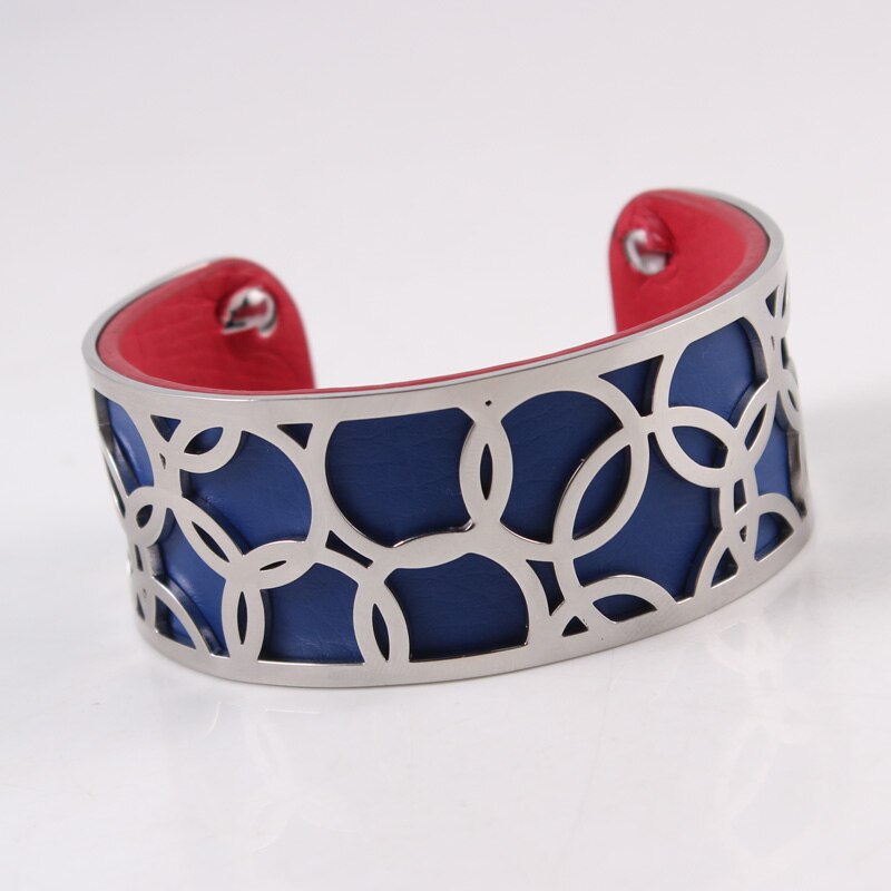 Pulseira intercambiável georgette flor bijoux acier inoxydable femme manchette pulseira reversível pulseira de couro jóias bbijoux: BLUE