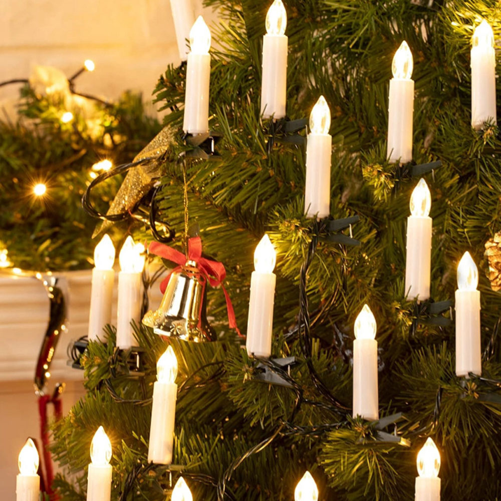 Guirlande de bougies LED à clipser, 20 pièces, cône sans flamme, décorations d'arbre de noël