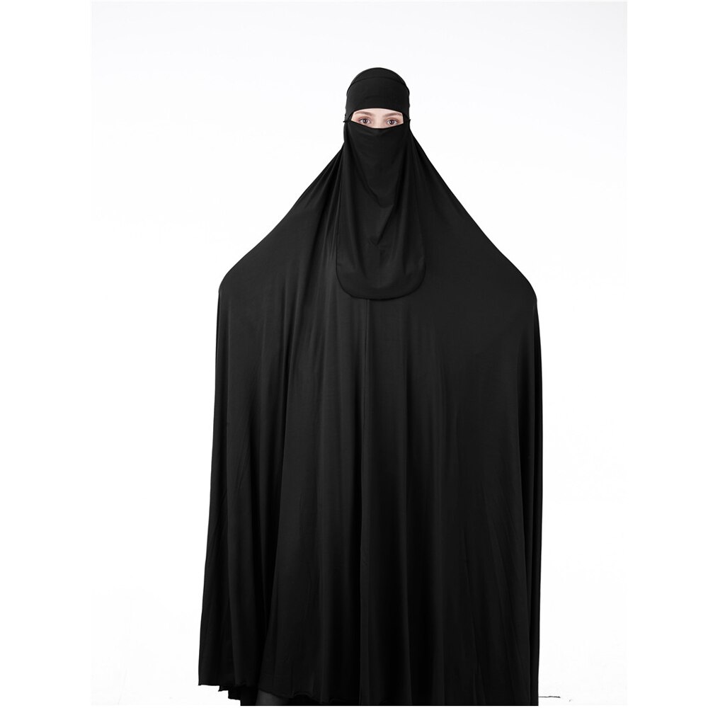 Cabeça jilbab muçulmano véu feminino abaya niqab burqa vestido de oração conjunto roupa islâmica robe hijab khimar kaftan turco ramadã: 05 Black / 2XL