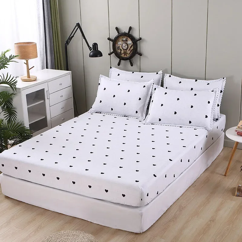 Polyester Print Fitted Sheet with Elastic Band Non Slip Mattress Cover Pillowcase for Single Double Bed 90/120/150/180cm