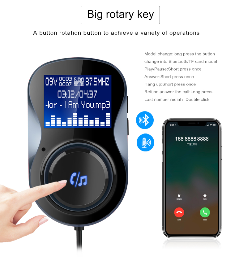 Transmetteur FM Bluetooth pour voiture, lecteur Mp3 Audio sans fil, modulateur FM, mains libres, Kit de voiture, écran LCD pour iPhone X