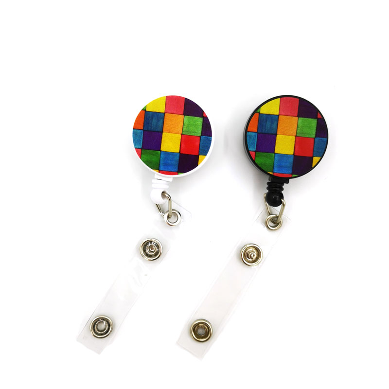 Rainbow lattice Pattern Horizontal ID Retractable Badge Holder ID Badge Holder Clip Name Card Keychain Nurse Work Decorations