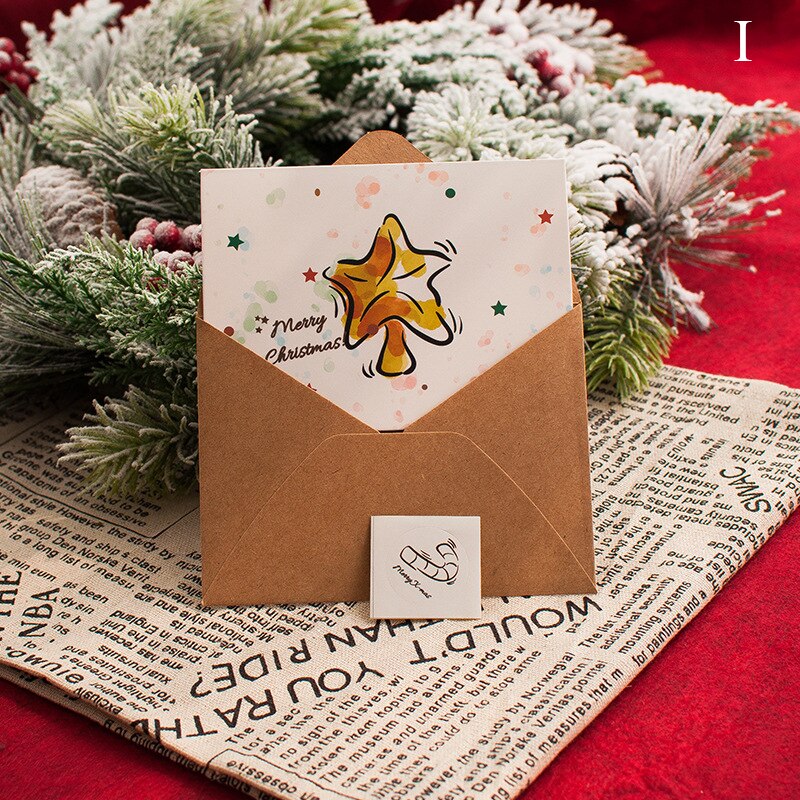Small Fresh Merry Christmas Card Thanksgiving Blessing Cards Hollow Three Fold Simplicity Festival Greeting Card Sets: I
