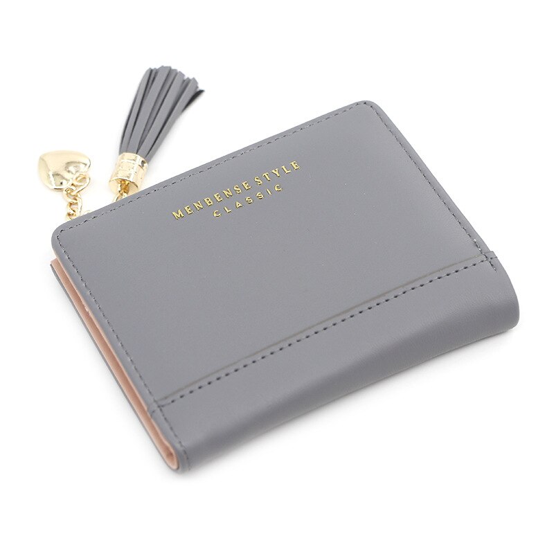 Kwastje Vrouwen Portemonnee Kleine Leuke Portemonnee Vrouwen Korte Lederen Vrouwen Portefeuilles Rits Hart Portemonnees Portefeuillesubsidies Vrouwelijke Portemonnee Clutch: Gray