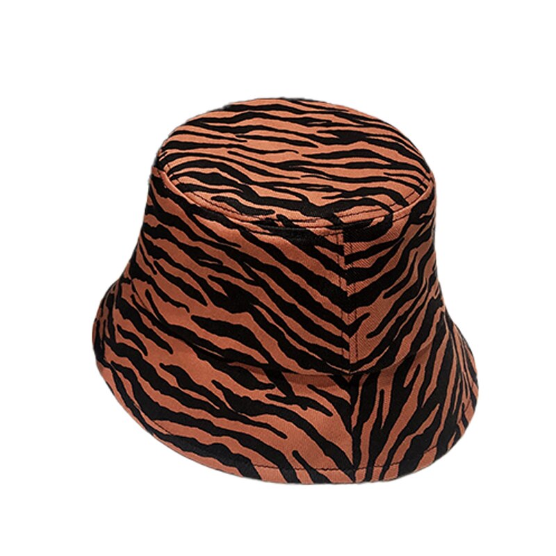 Zebramønster fiskerhatte kvindelig sommer afslappet all-match udendørs rejse spand hat mandlig bomuld street hip-hop solhat: Karamel