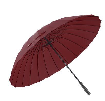 Høj 24 ben paraply mand kvinder læder håndtag langhåndteret manuelt vindtæt regn paraply: Burgunder