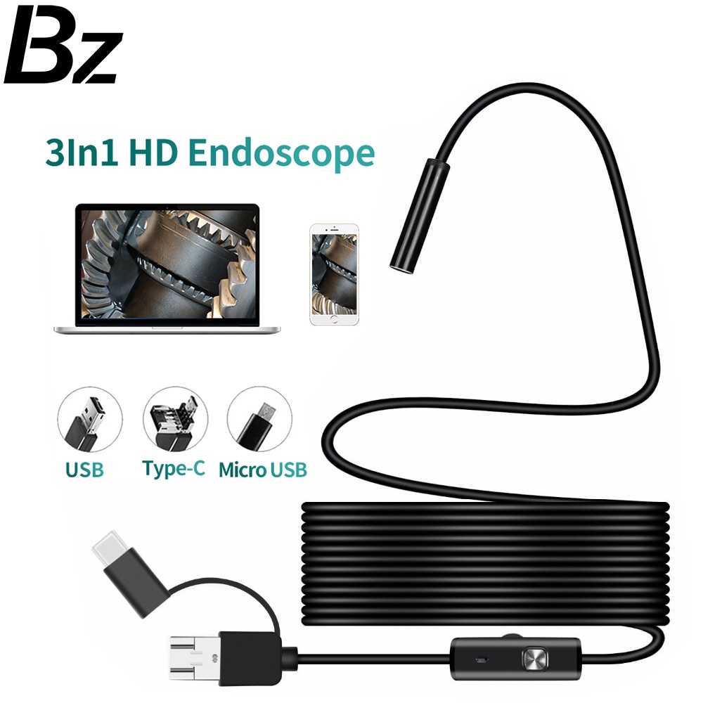 Endoscopio BZ 7mm Cámara Flexible IP67 impermeable USB tipo-c endoscopio con 6 LED cámara de inspección para Samsung Huawei Xiaomi PC