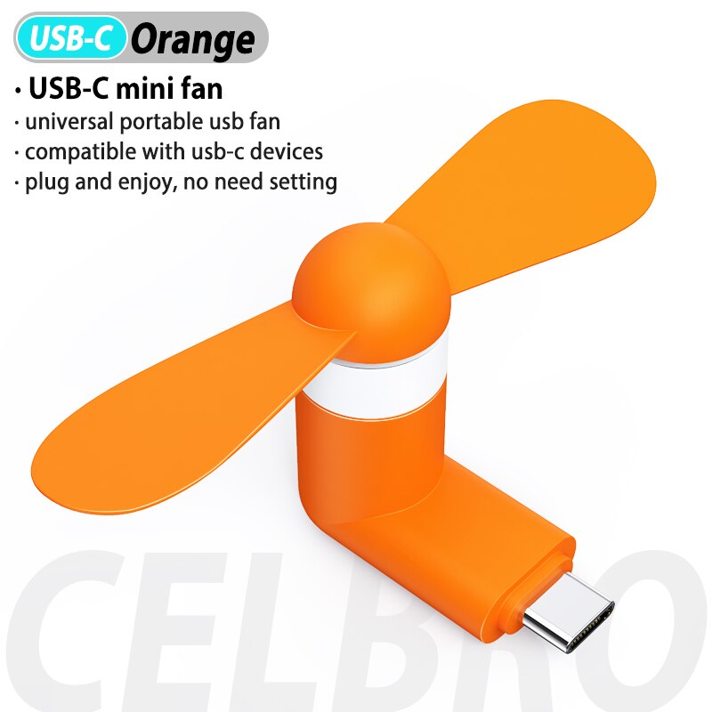 Portable Flexible Mini USB Fan Cooler USB Type C Cute Removable USB Gadgets Low power for Mobile Phone Powerbank PC Laptop: Orange