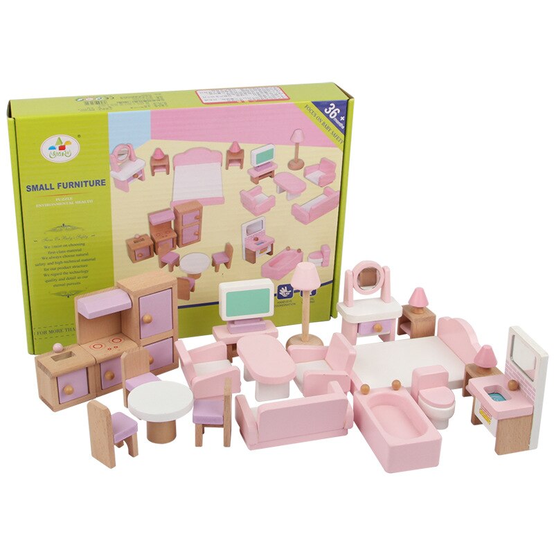 22pcs Miniatuur Meubels voor poppenhuis Houten poppenhuis Meubels set Educatief Pretend Play speelgoed Kinderen kids meisjes