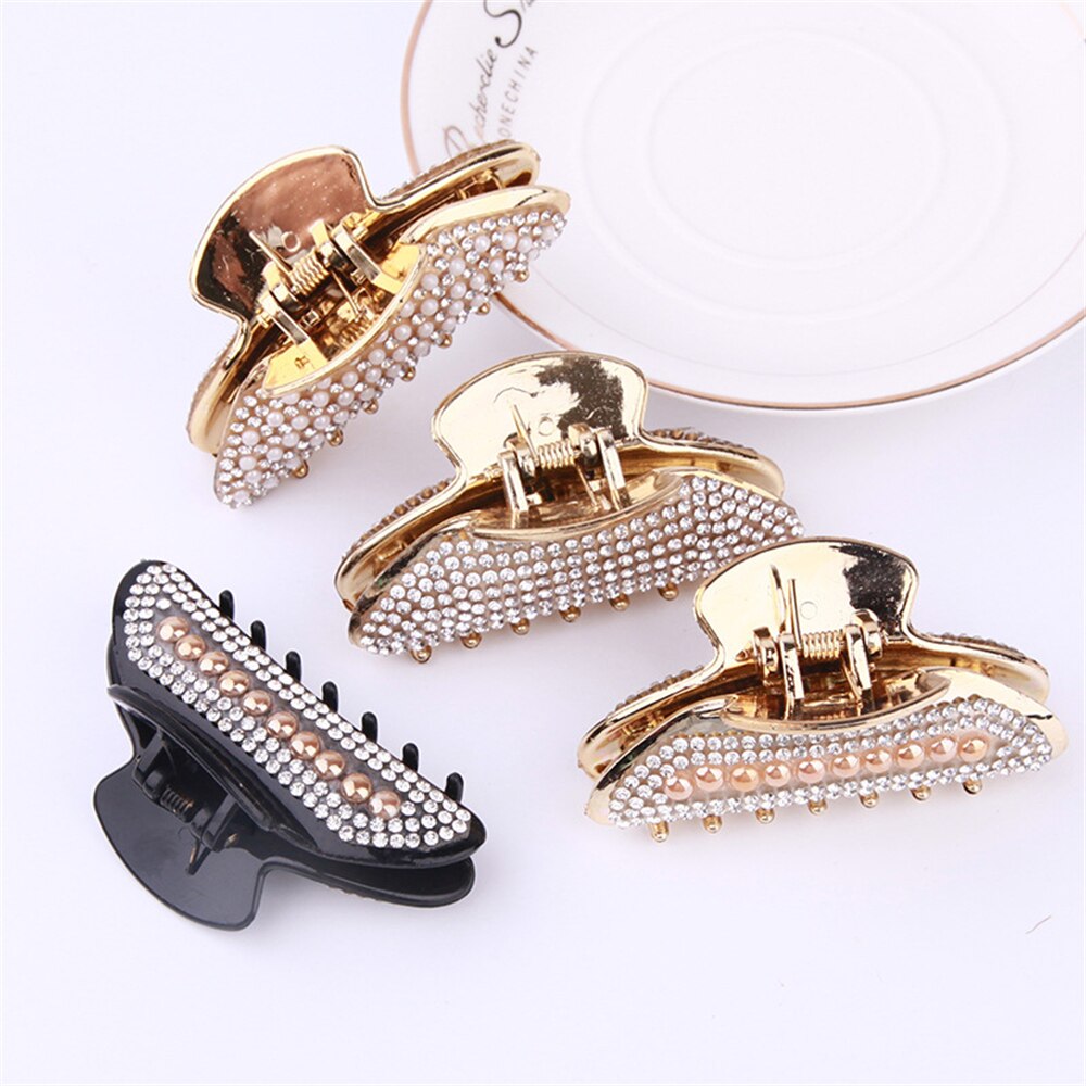 Glitter rhinestone hårklør for kvinner legert hårnåler krabbeklemme kjerringrokk grip klips hårtilbehør
