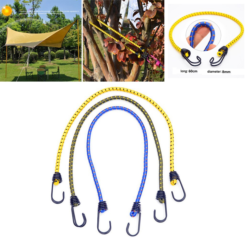 60cmx8mm Elastic Bungee Cords Bungee Straps Car Motorcycle Bike Luggage Ropes Tent Tarp Tie Down Canopy Ties