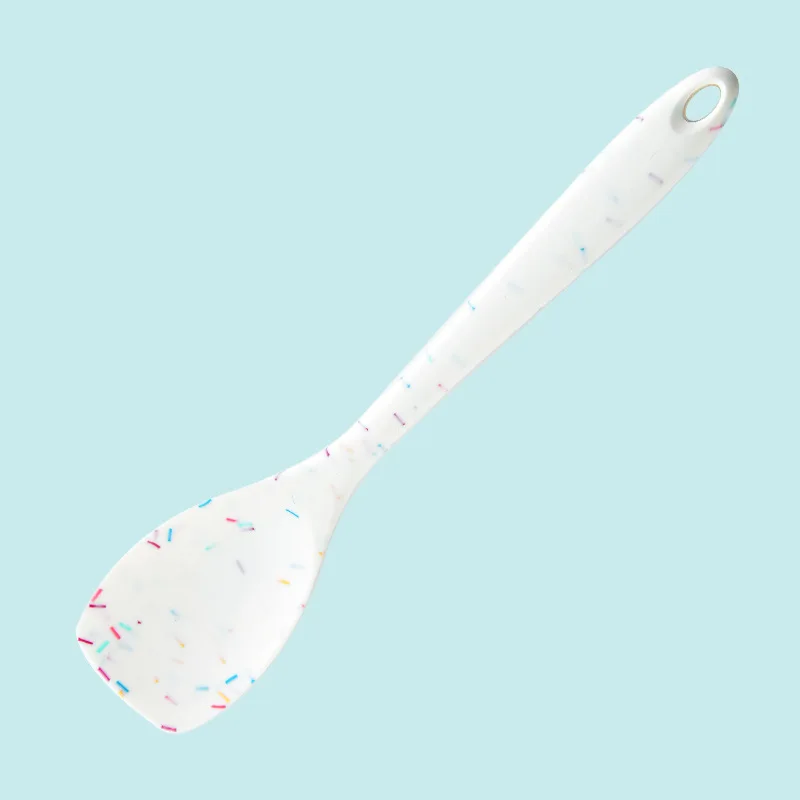 Color Dot Silicone Kitchenware Long Handle Soup Spoon Colander Frying Spatula Egg Beater Household Baking Cooking Tools: light yellow