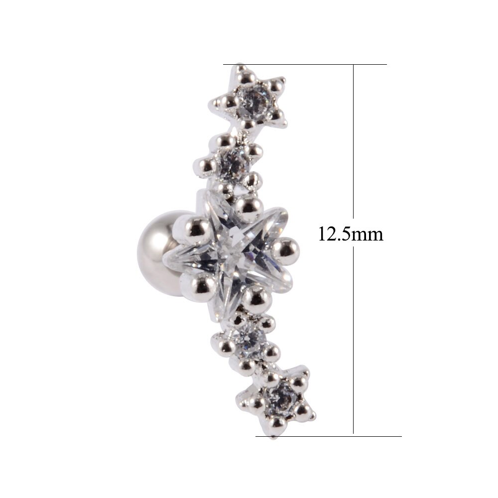 1PC Star Zircon Ear Studs Cute Ear Cartilage Helix Lobe Conch Piercing Earring For Women Jewelry 20G: Style 10-Silver