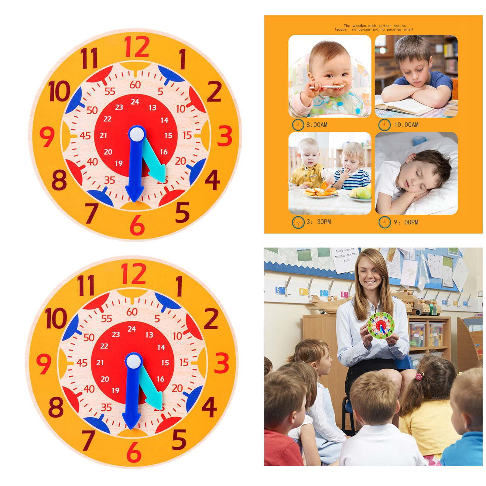 Wooden Clock Toy Learning Time Teaching Aids Toys Early Pre-school Accs
