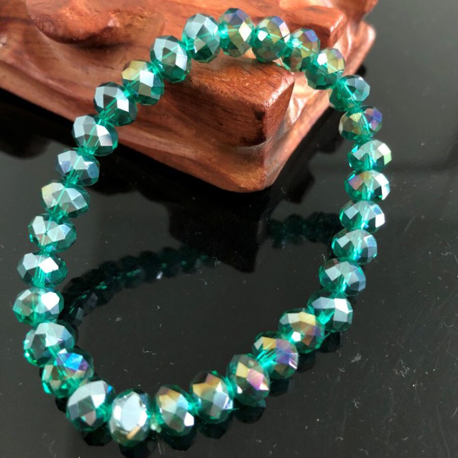 Charme Handgemachte frauen 8mm Strass Glas Kristall Perlen Runde Perlen strecken-Armbinde Femme Armreif Armbänder Mädchen wickeln Schmuck: 8mm dunkel Grün