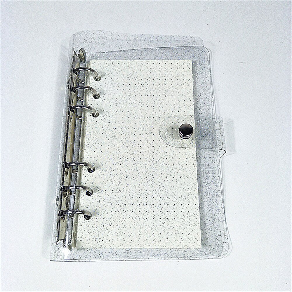 A6 glitter notesbog 6 ringe ringbind løst blad gennemsigtig mappe planlægger kawaii papirvarer journal notesbog kontorartikler: Gennemsigtig