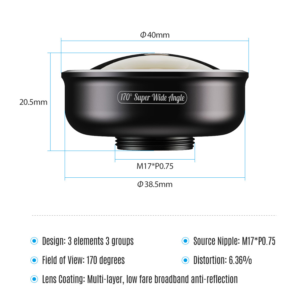 APEXEL APL-HD5SW 170 Graden Super Groothoek Lens voor Dual/Single Lens Smartphone voor iPhone Samsung Galaxy Huawei Smartphone